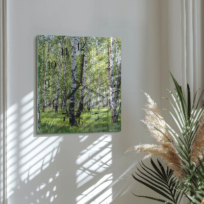 Pendule carrée en verre Forêt de bouleaux