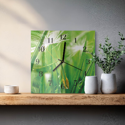 Pendule carrée en verre Herbe