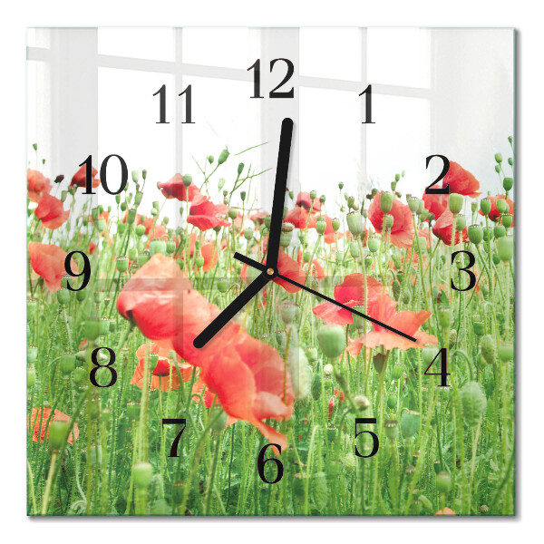 Pendule carrée en verre Coquelicots