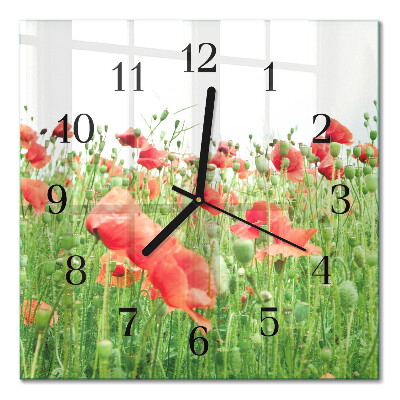 Pendule carrée en verre Coquelicots