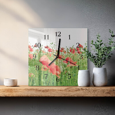 Pendule carrée en verre Coquelicots
