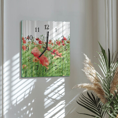 Pendule carrée en verre Coquelicots