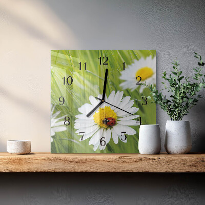 Pendule carrée en verre Marguerites