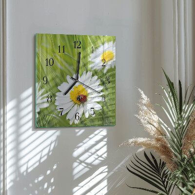 Pendule carrée en verre Marguerites