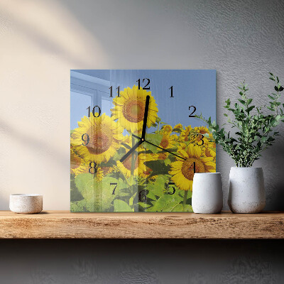 Pendule carrée en verre Tournesols