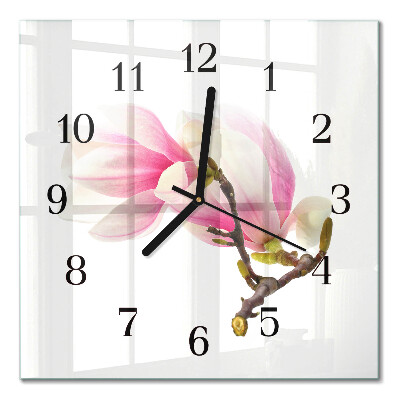 Pendule carrée en verre Fleur de magnolia
