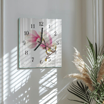 Pendule carrée en verre Fleur de magnolia