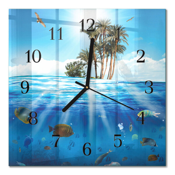 Pendule carrée en verre Île aux poissons