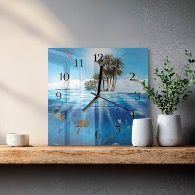 Pendule carrée en verre Île aux poissons