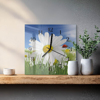 Pendule carrée en verre La fleur et la coccinelle