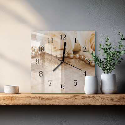 Horloge murale carrée Roses vintage sépia