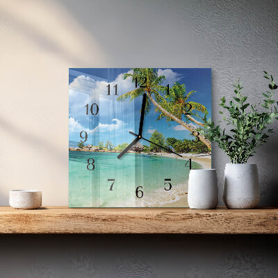 Pendule carrée en verre Palmiers sur la plage
