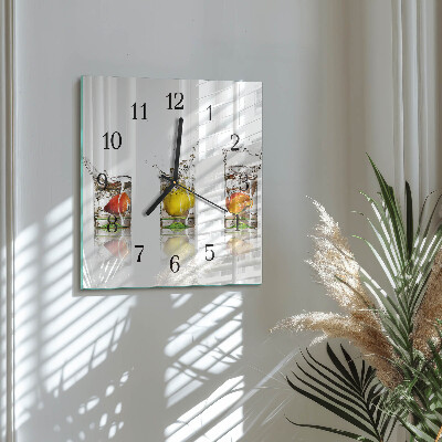 Pendule carrée en verre Coupes de fruits