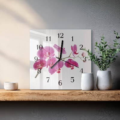 Pendule carrée en verre Orchidée