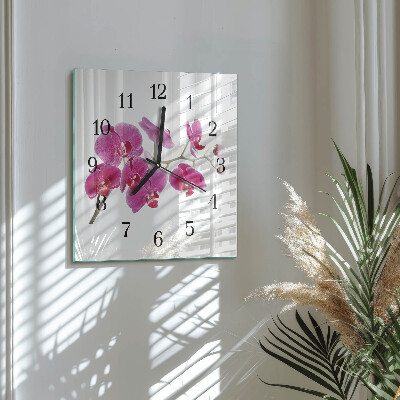 Pendule carrée en verre Orchidée