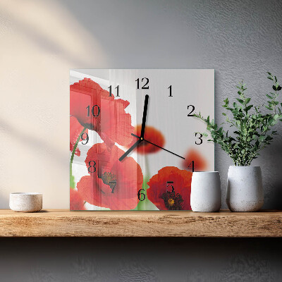 Pendule carrée en verre Coquelicots