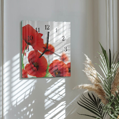 Pendule carrée en verre Coquelicots