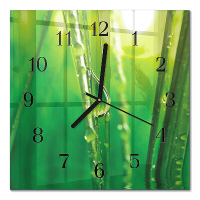 Pendule carrée en verre Des gouttes sur l'herbe