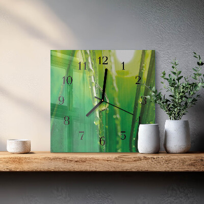 Pendule carrée en verre Des gouttes sur l'herbe