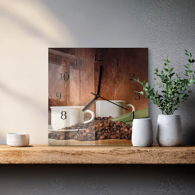 Pendule carrée en verre Tasses de café