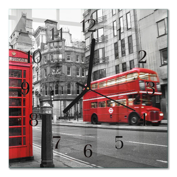 Pendule carrée en verre Bus rouge