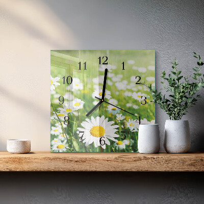 Pendule carrée en verre Marguerites