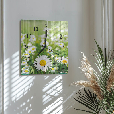 Pendule carrée en verre Marguerites