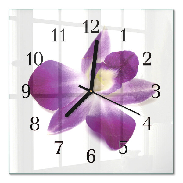 Pendule carrée en verre Fleur d'orchidée