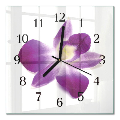 Pendule carrée en verre Fleur d'orchidée