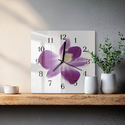 Pendule carrée en verre Fleur d'orchidée