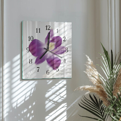 Pendule carrée en verre Fleur d'orchidée