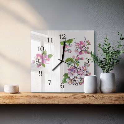 Pendule carrée en verre Fleurs