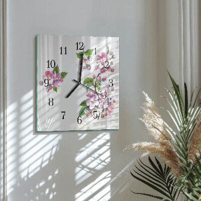 Pendule carrée en verre Fleurs