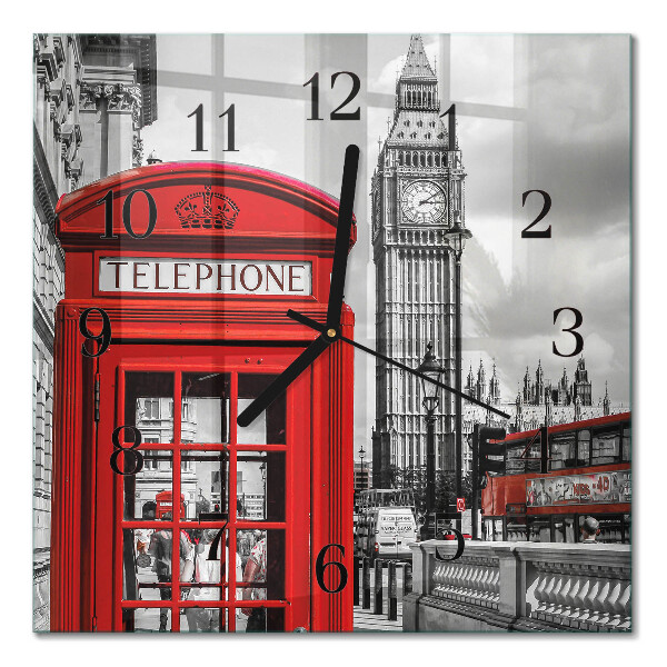 Horloge murale carrée Cabine téléphonique rouge