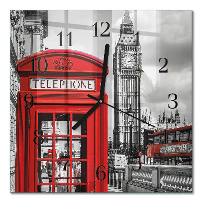 Horloge murale carrée Cabine téléphonique rouge