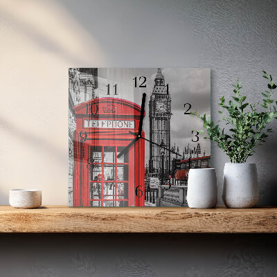 Horloge murale carrée Cabine téléphonique rouge