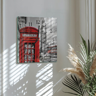 Horloge murale carrée Cabine téléphonique rouge