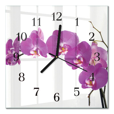 Pendule carrée en verre Orchidée