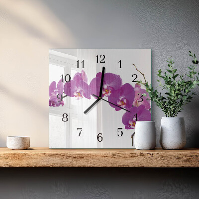 Pendule carrée en verre Orchidée