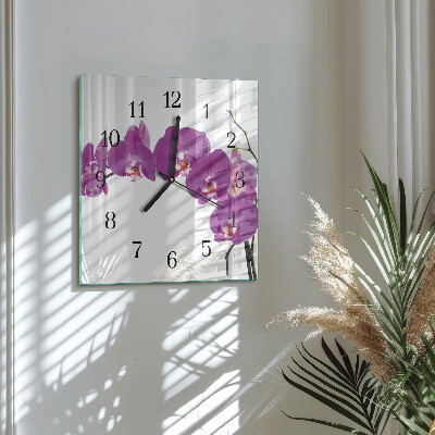 Pendule carrée en verre Orchidée