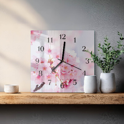Pendule carrée en verre Fleurs
