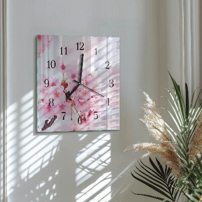 Pendule carrée en verre Fleurs