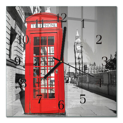 Horloge murale carrée Cabine téléphonique rouge