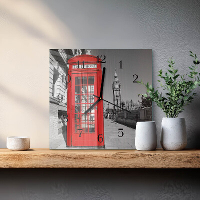 Horloge murale carrée Cabine téléphonique rouge