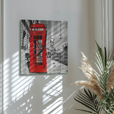 Horloge murale carrée Cabine téléphonique rouge