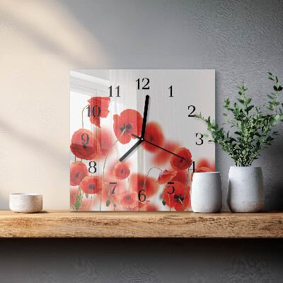 Pendule carrée en verre Coquelicots
