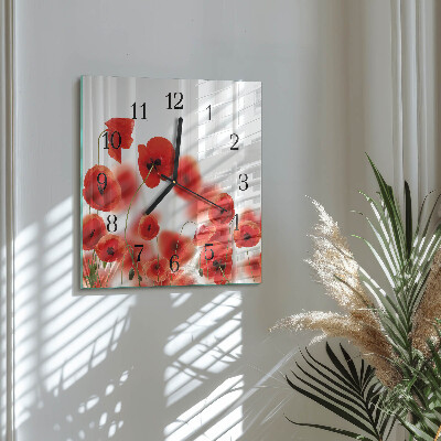 Pendule carrée en verre Coquelicots
