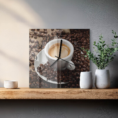 Pendule carrée en verre Une tasse de café