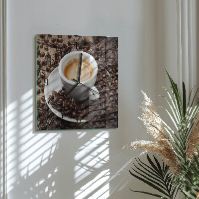 Pendule carrée en verre Une tasse de café