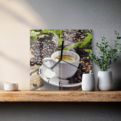 Pendule carrée en verre Une tasse de café